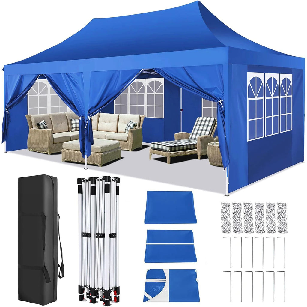 10x20ft Pop Up Canopy Gazebo With 6 Sidewall Wedding Party Outdoor Gazebos UV50+ Waterproof Tent For Parties 3 Adjustable Height