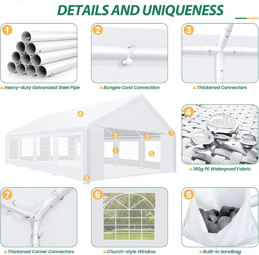 20x30ft Party Tent Gazebo Heavy Duty Canopy Banquet Shed Pavilion With 6 Sidewall Commercial Wedding Gazebo UV 50+ Waterproof