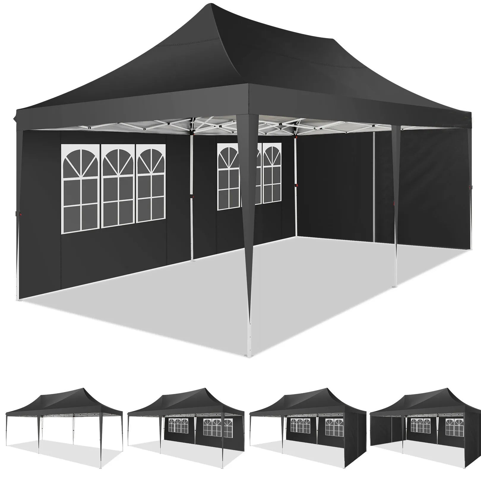 10x20ft Pop Up Canopy Gazebo With 6 Sidewall Wedding Party Outdoor Gazebos UV50+ Waterproof Tent For Parties 3 Adjustable Height