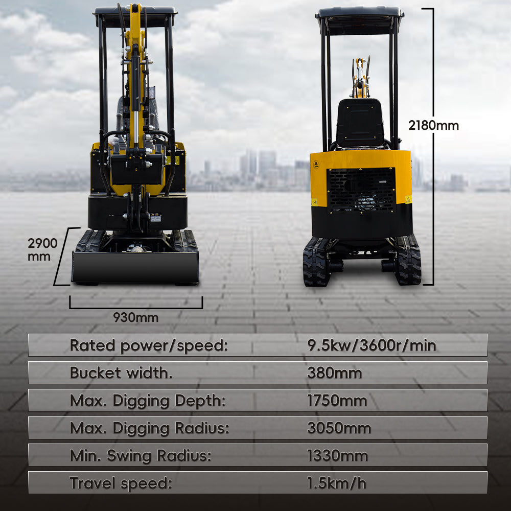 1 Ton Mini Excavator with 13.5 HP Gasoline Engine and Thumb Clip