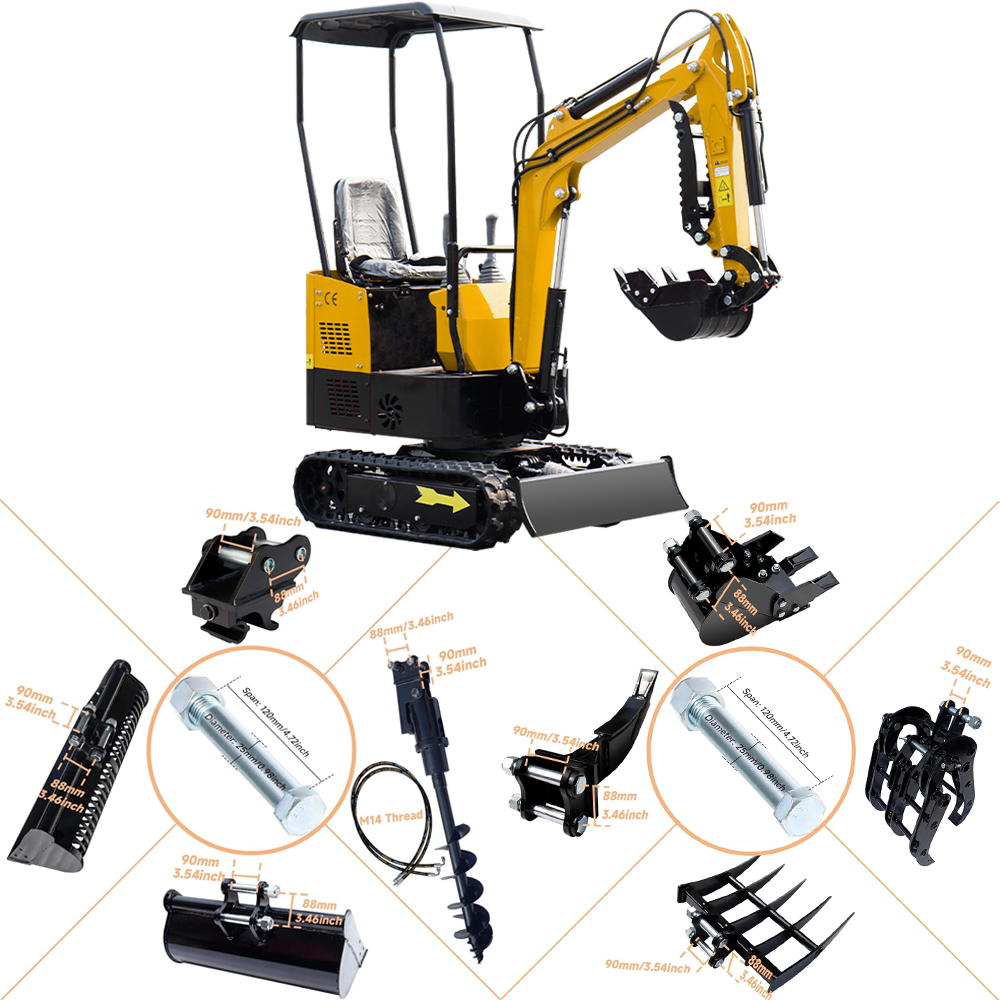 1 Ton Mini Excavator with 13.5 HP Gasoline Engine and Thumb Clip