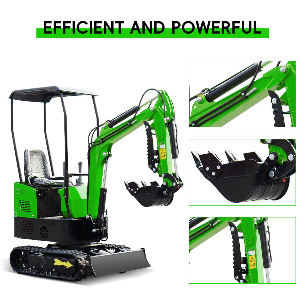 13.5 HP,1-ton Green Mini Excavator, Gasoline, With Thumb Clip For Sale