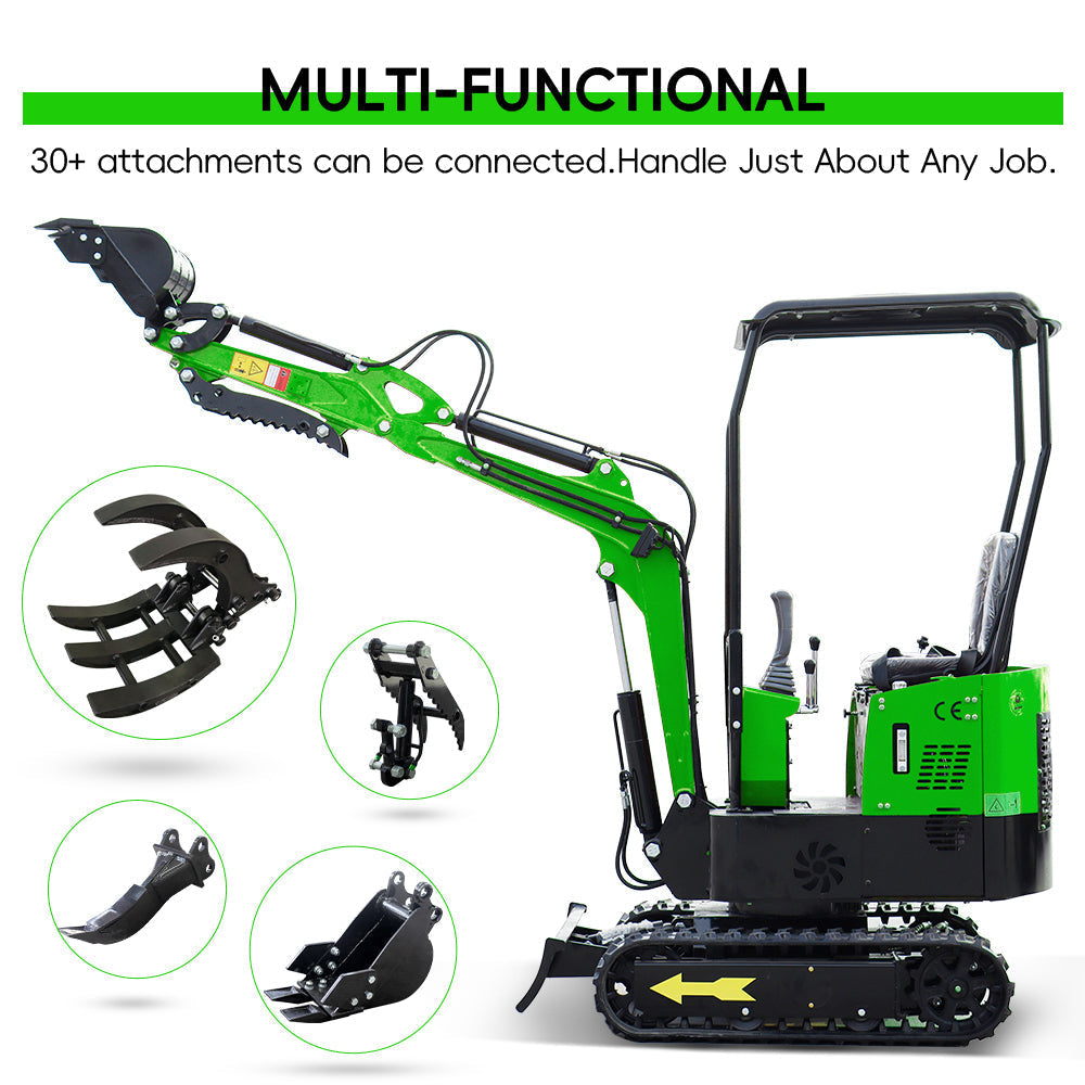 13.5 HP,1-ton Green Mini Excavator, Gasoline, With Thumb Clip For Sale