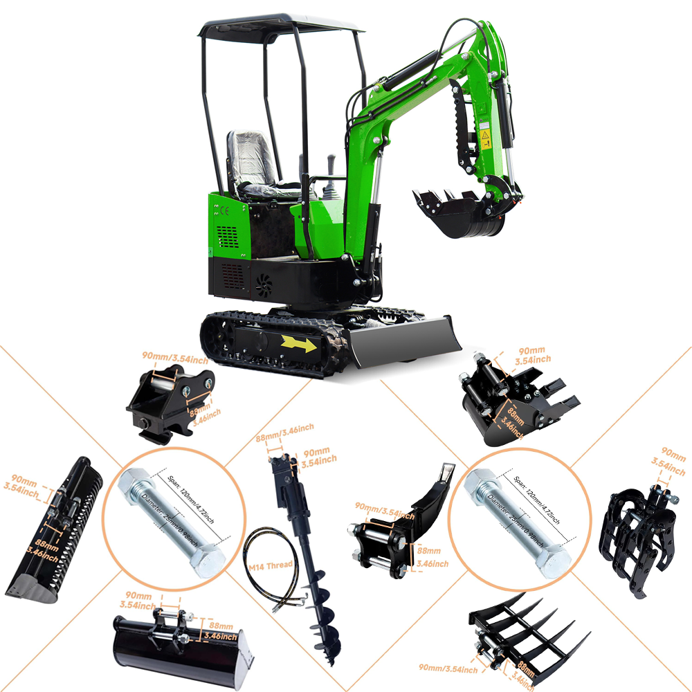 13.5 HP,1-ton Green Mini Excavator, Gasoline, With Thumb Clip For Sale