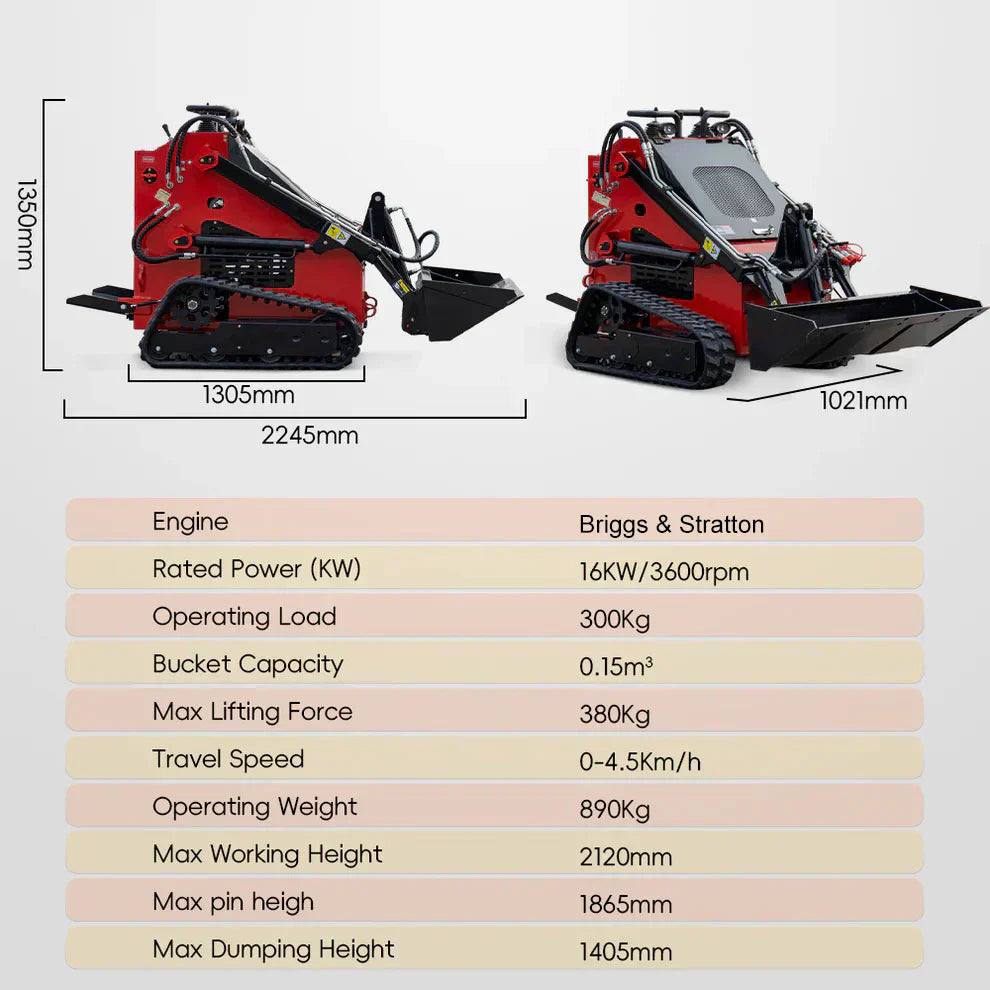 23 HP, 890 Kg Mini Track Skid Steer Loader