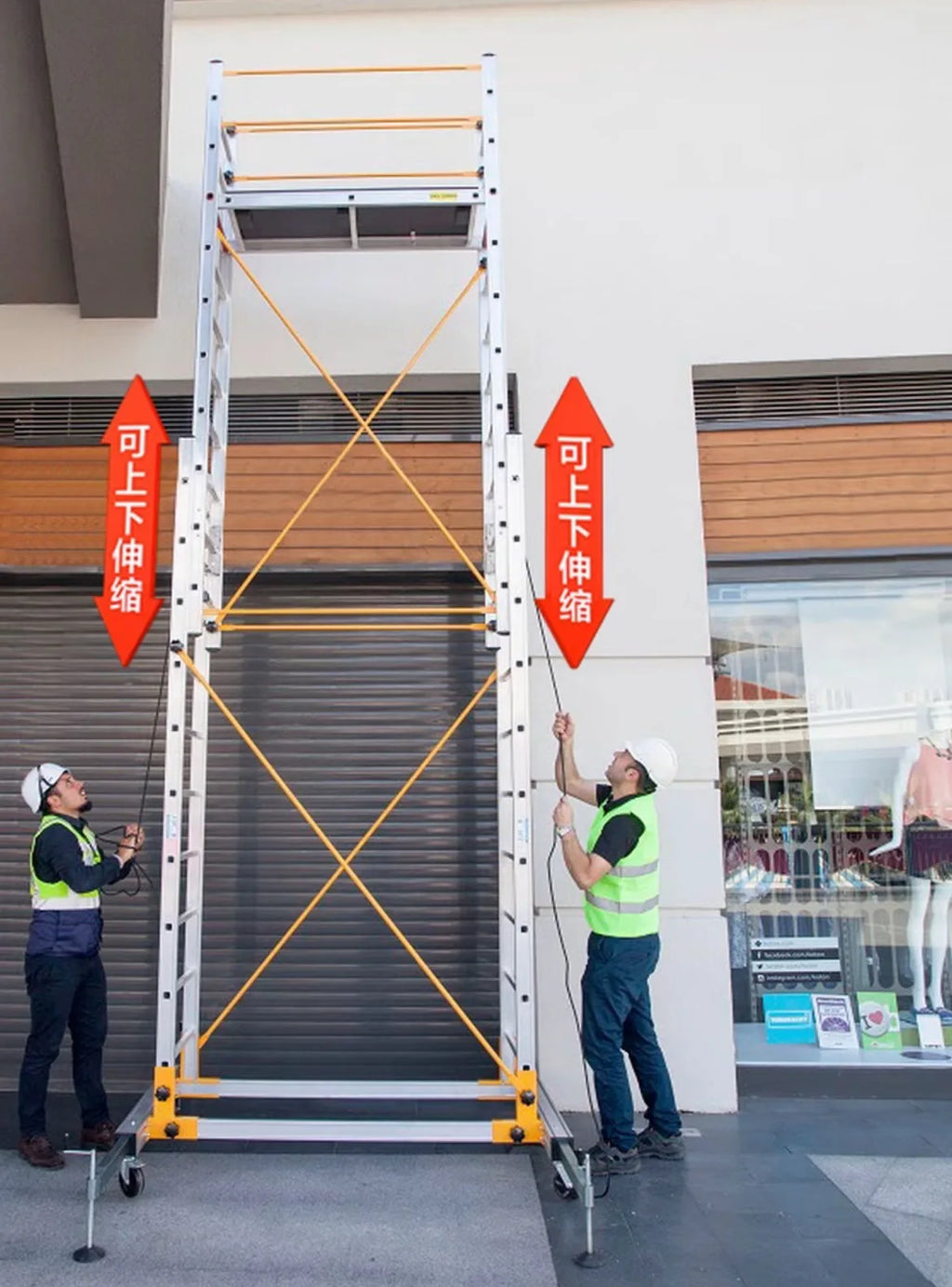 4.4m 230KG Light Industrial Telescopic Scaffold Work Platform Double Part Aluminum Alloy Tower Foldable Scaffolding 3.3m 8.2m