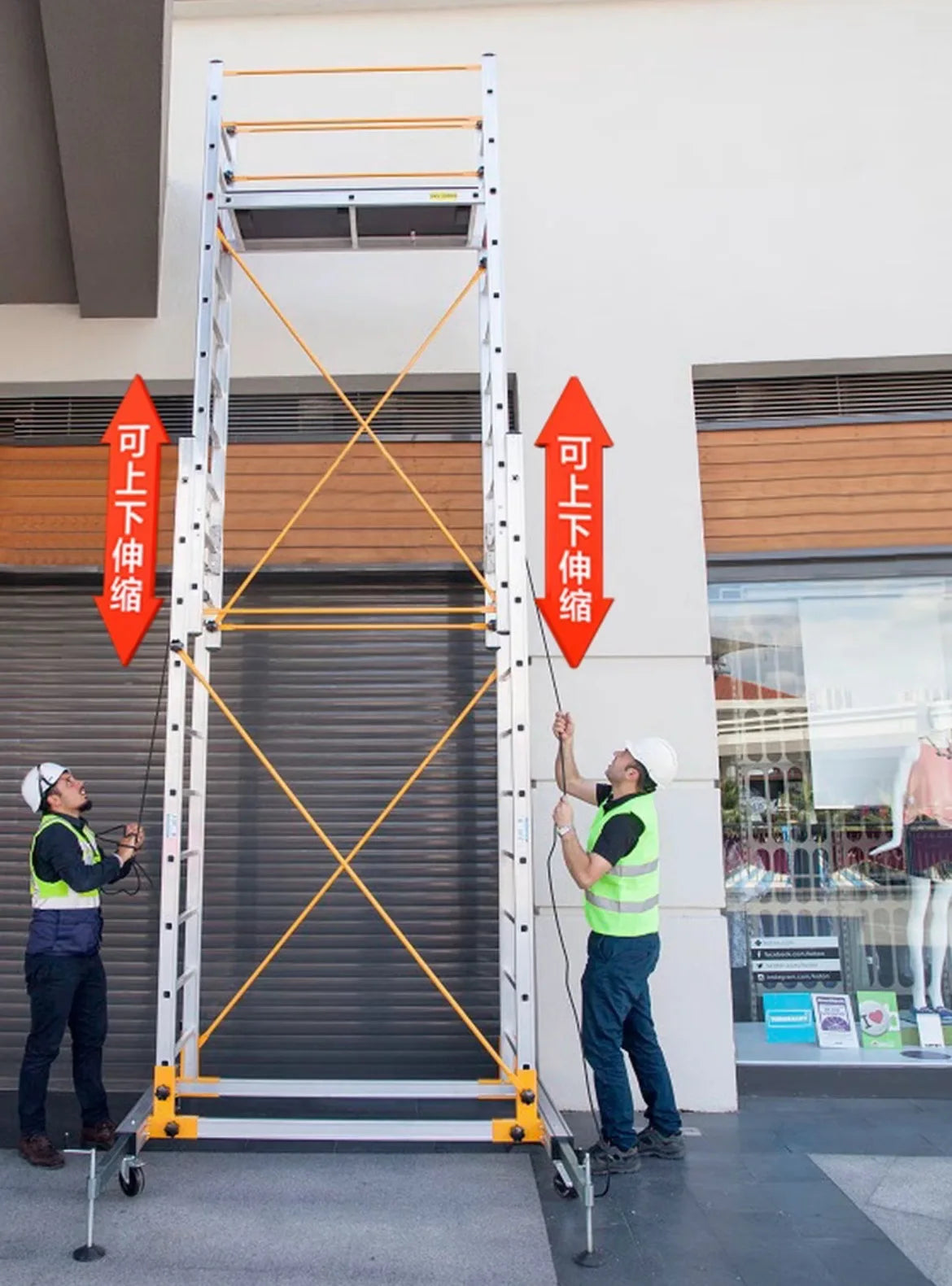 4.4m 230KG Light Industrial Telescopic Scaffold Work Platform Double Part Aluminum Alloy Tower Foldable Scaffolding 3.3m 8.2m