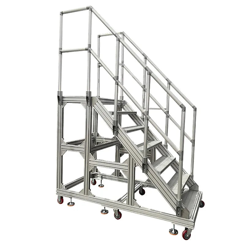 Factory OEM Industrial Warehouse Aluminium Walkway Stairs Aluminum Ladder Platform Repairing System Platform Stairs with Wheels