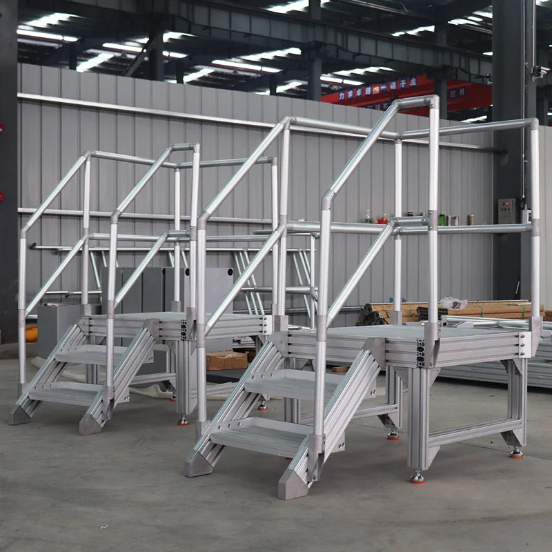 Factory OEM Industrial Warehouse Aluminium Walkway Stairs Aluminum Ladder Platform Repairing System Platform Stairs with Wheels