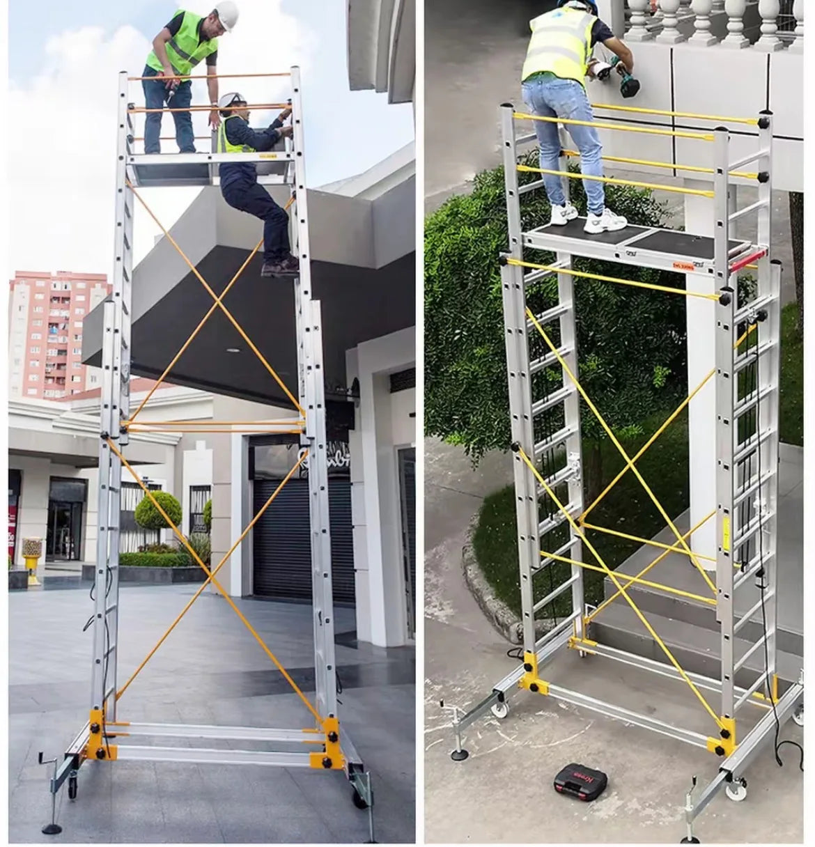 4.4m 230KG Light Industrial Telescopic Scaffold Work Platform Double Part Aluminum Alloy Tower Foldable Scaffolding 3.3m 8.2m