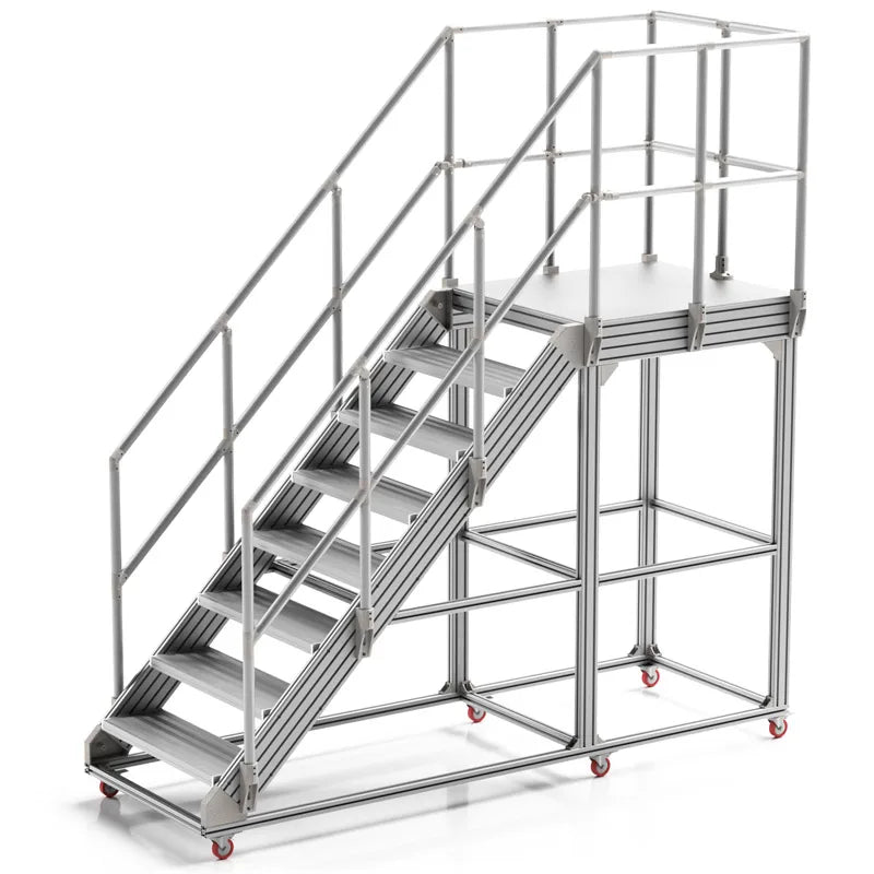 Factory OEM Industrial Warehouse Aluminium Walkway Stairs Aluminum Ladder Platform Repairing System Platform Stairs with Wheels