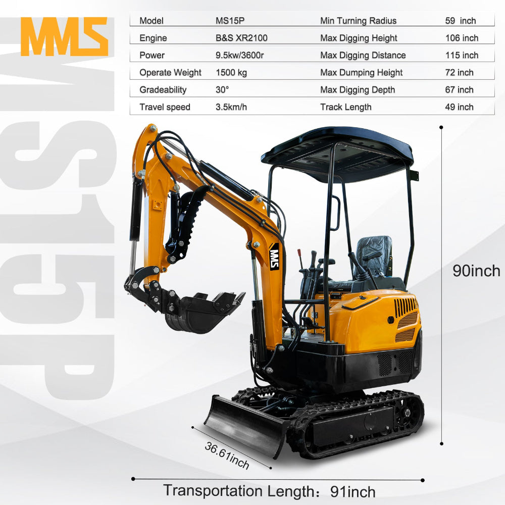 1.5-Ton Mini Excavator,13.5 HP , Briggs & Stratton Petrol Engine