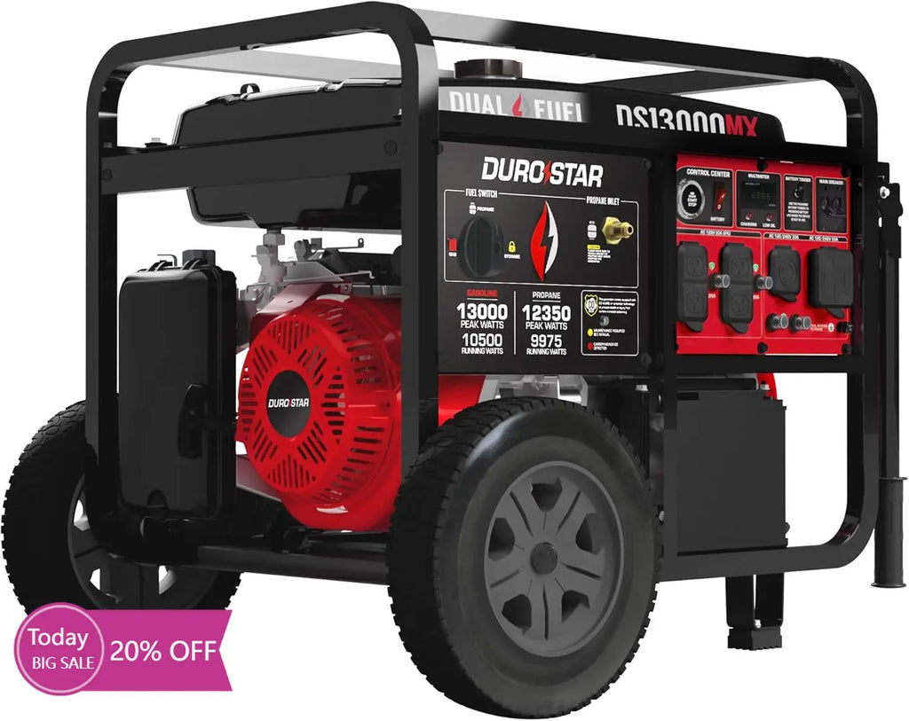 13,000-Watt 500cc Dual Fuel Portable Generator - Gas and Propane, Remote Electric Start, Whole Home Power Backup, Tran