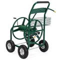 Heavy-Duty Movable Steel Gaeden Tool Cart Garden Hose Reel Cart With Basket Amd 4 Wheels For Garden Watering