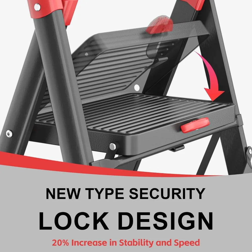 5-Step Folding Ladder 800 lbs - Anti-Slip, Black