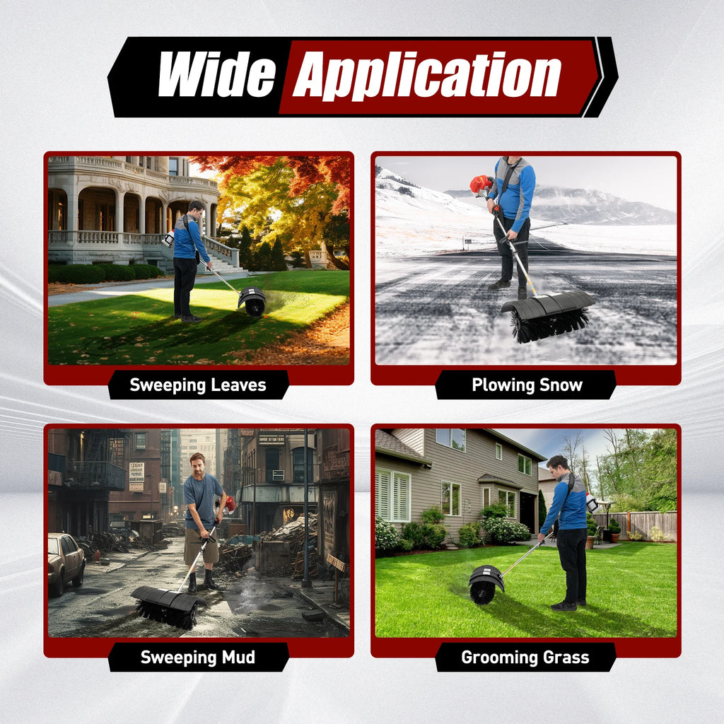 2.3HP 52CC Gas Power Walk Behind Sweeper, Hand-hold Snow Sweeper for Driveway Turf Artificial Grass