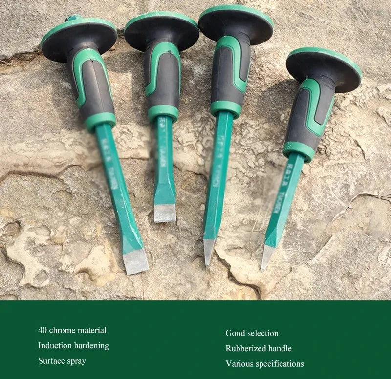 Stone chisel 250/300 long steel chisel chopper with rubber sleeve flat head flat chisel masonry chisel