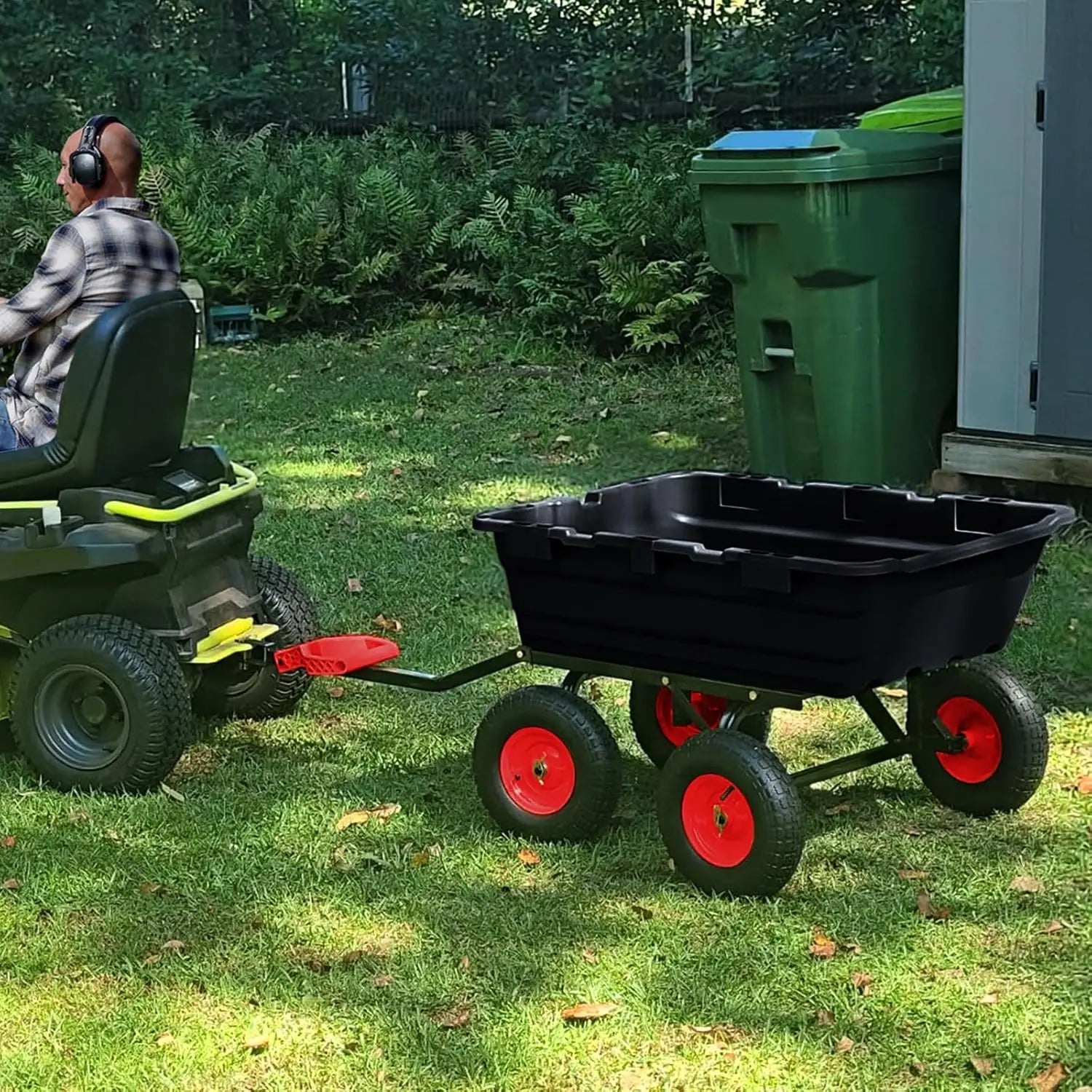 800 Lbs Garden Dump Carts, Heavy Duty Yard Cart, 4 Wheel Wheelbarrow with 10in Tires,180°Rotating Handle, for Plants, Soil, Sand