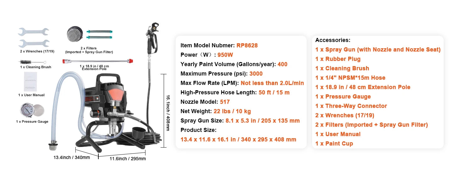 750W 950W Airless Paint Sprayer 3000PSI High Efficiency Electric Airless Sprayer Handheld Paint Sprayers Home Interior