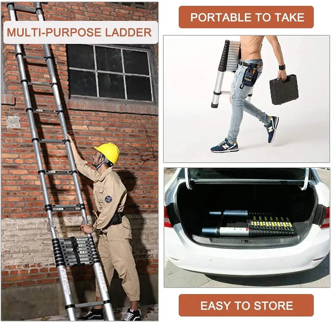 Telescoping Ladder Stainless Steel Folding Ladder Portable Extendable Loft Ladder Capacity Max Load 150kg/330lb,EN131