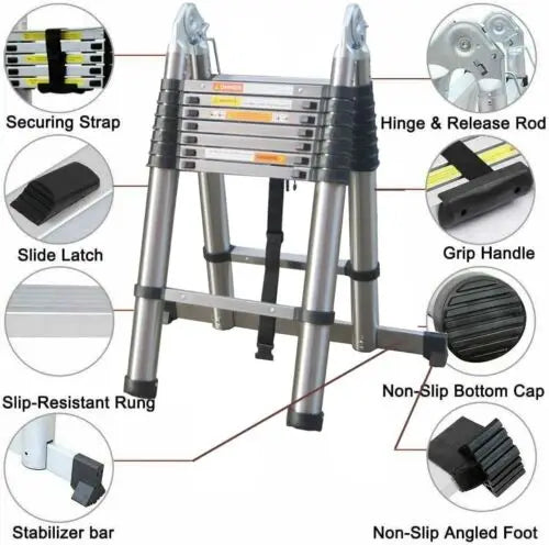 Telescoping Ladder Stainless Steel Folding Ladder Portable Extendable Loft Ladder Capacity Max Load 150kg/330lb,EN131