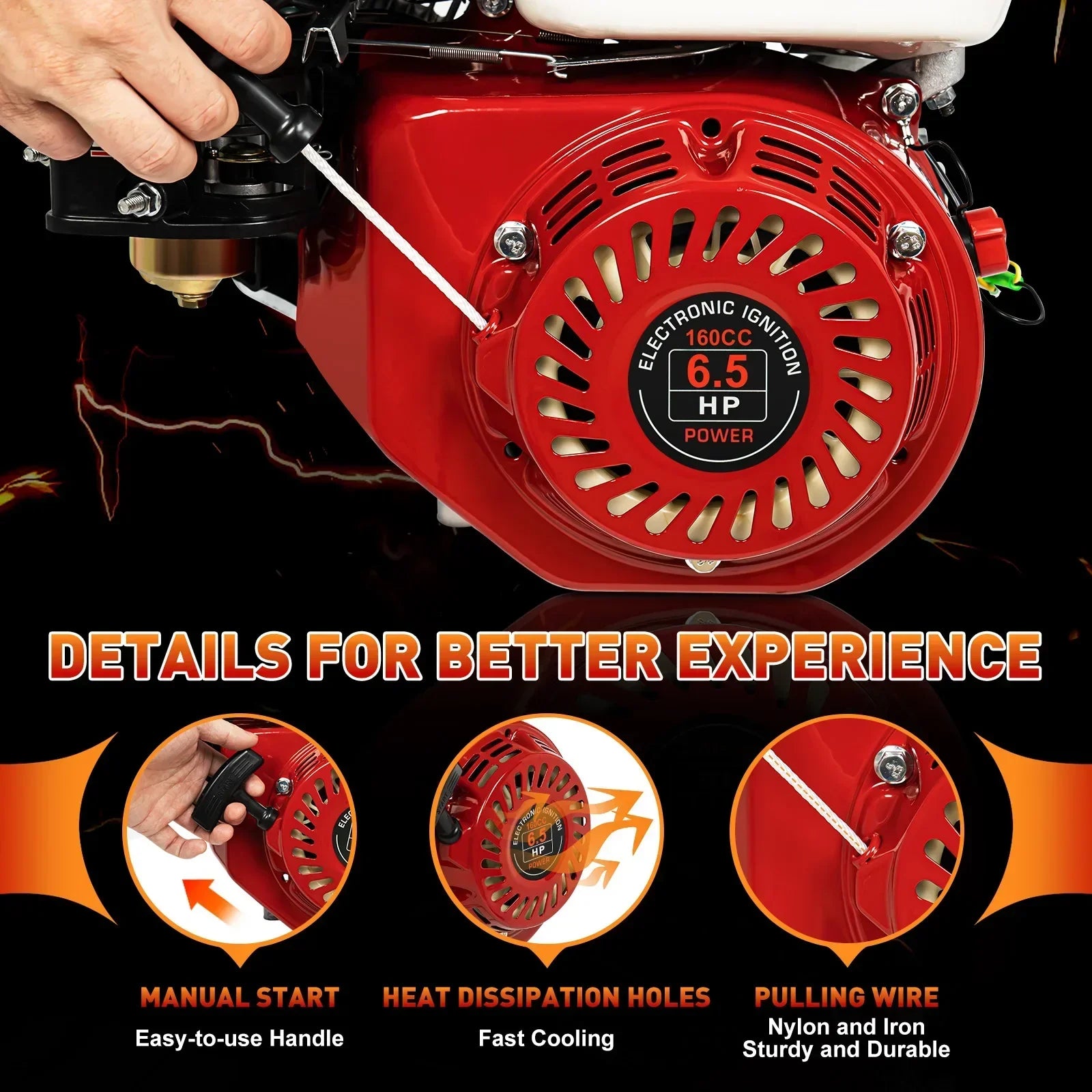 6.5HP 4-Stroke Gas Engine for Honda GX160 OHV  Pull Start  Air Cooling System 200cc