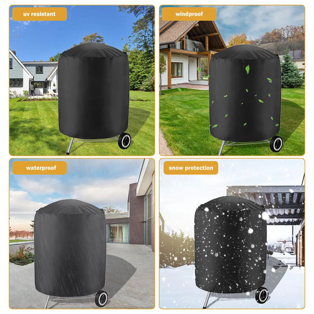Round Grill Cover Outdoor Waterproof Dustproof Kettle BBQ Cover 210D Oxford Cloth Heavy Duty Garden BBQ Protection Cover NEW