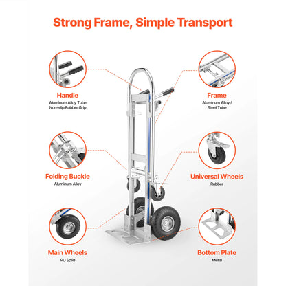 2-in-1 Convertible Hand Truck Dolly 1000 lbs
