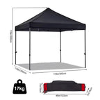 3x3m Pop Up Canopy Tent, Instant Setup, Vented Roof, Waterproof, for Beach, Patio, Camping, with Bag, 8 Stakes & 4 Ropes