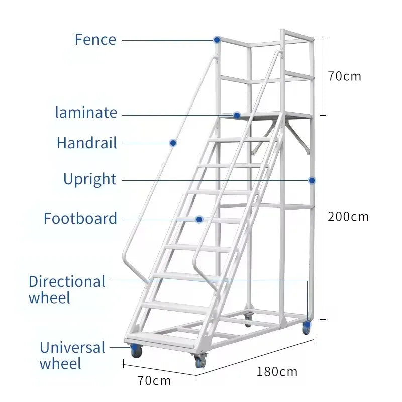 High Capacity 500KG Safety Platform Ladder Cart With Secure Handrails For Warehouse Storage Cargo Equipment Rolling Step