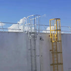 Outdoor Vertical Cage Ladders Steel Fiberglass FRP Material Angled Steel Cat Cage Step Ladder for Fire Escape Access