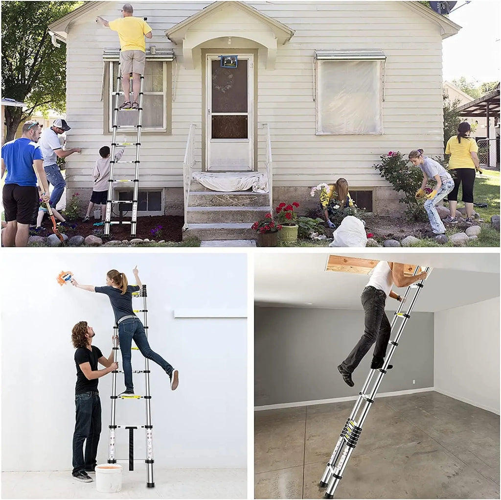 Telescoping Ladder Stainless Steel Folding Ladder Portable Extendable Loft Ladder Capacity Max Load 150kg/330lb,EN131