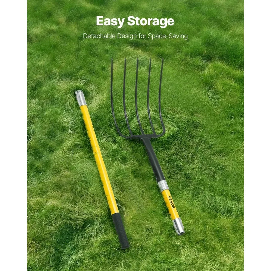 5 Tines Garden Fork Fiberglass Handle 57 in Digging Spading Pitchfork Heavy Duty