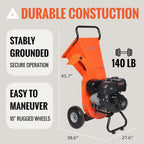 Wood Chipper 4" inch Max Diameter Capacity 9 HP 274cc Gas Powered Engine Heavy Duty Shredder Mulcher. wood chipper