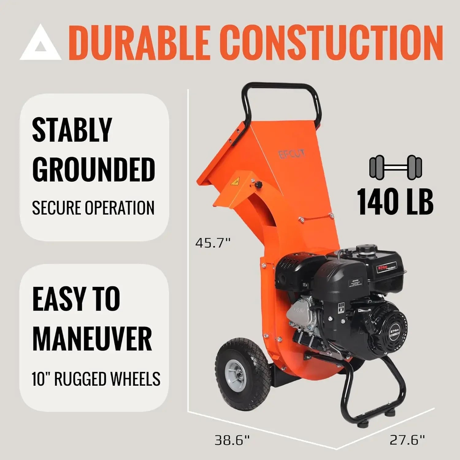 Wood Chipper 4" inch Max Diameter Capacity 9 HP 274cc Gas Powered Engine Heavy Duty Shredder Mulcher. wood chipper