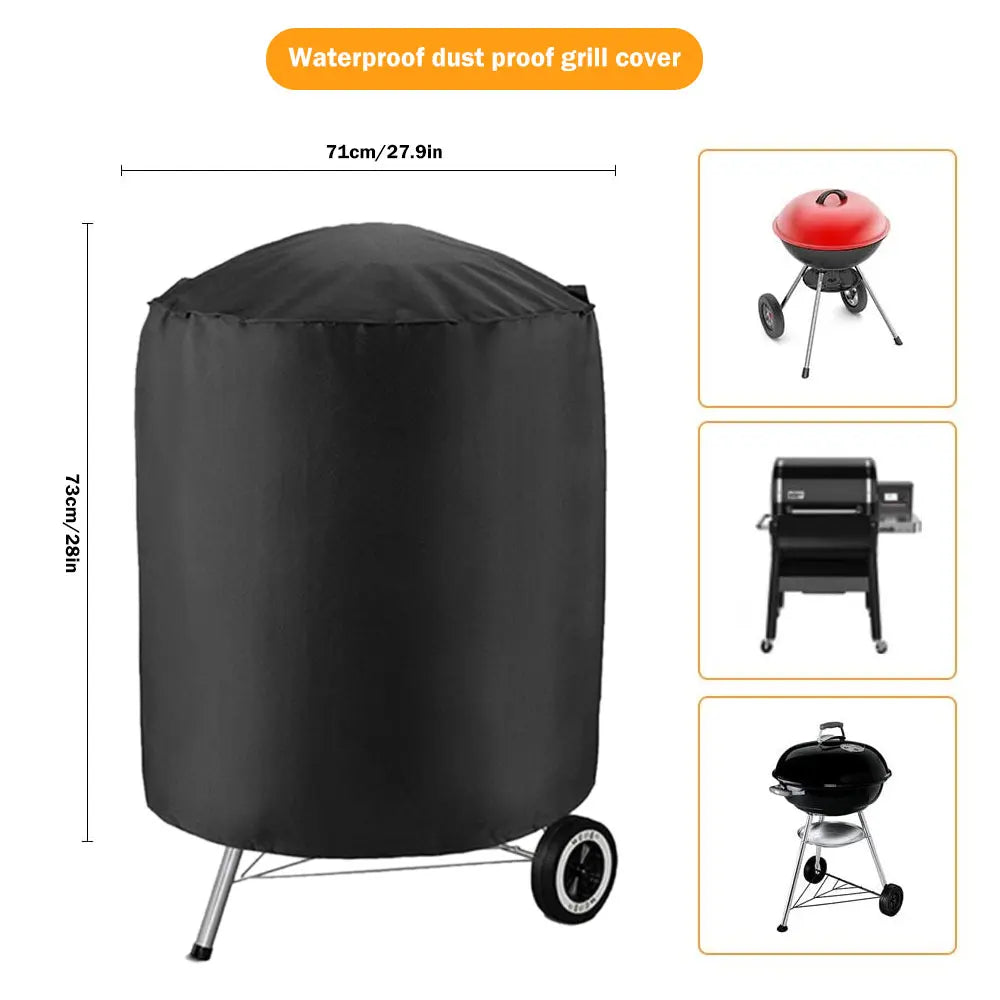 Round Grill Cover Outdoor Waterproof Dustproof Kettle BBQ Cover 210D Oxford Cloth Heavy Duty Garden BBQ Protection Cover NEW