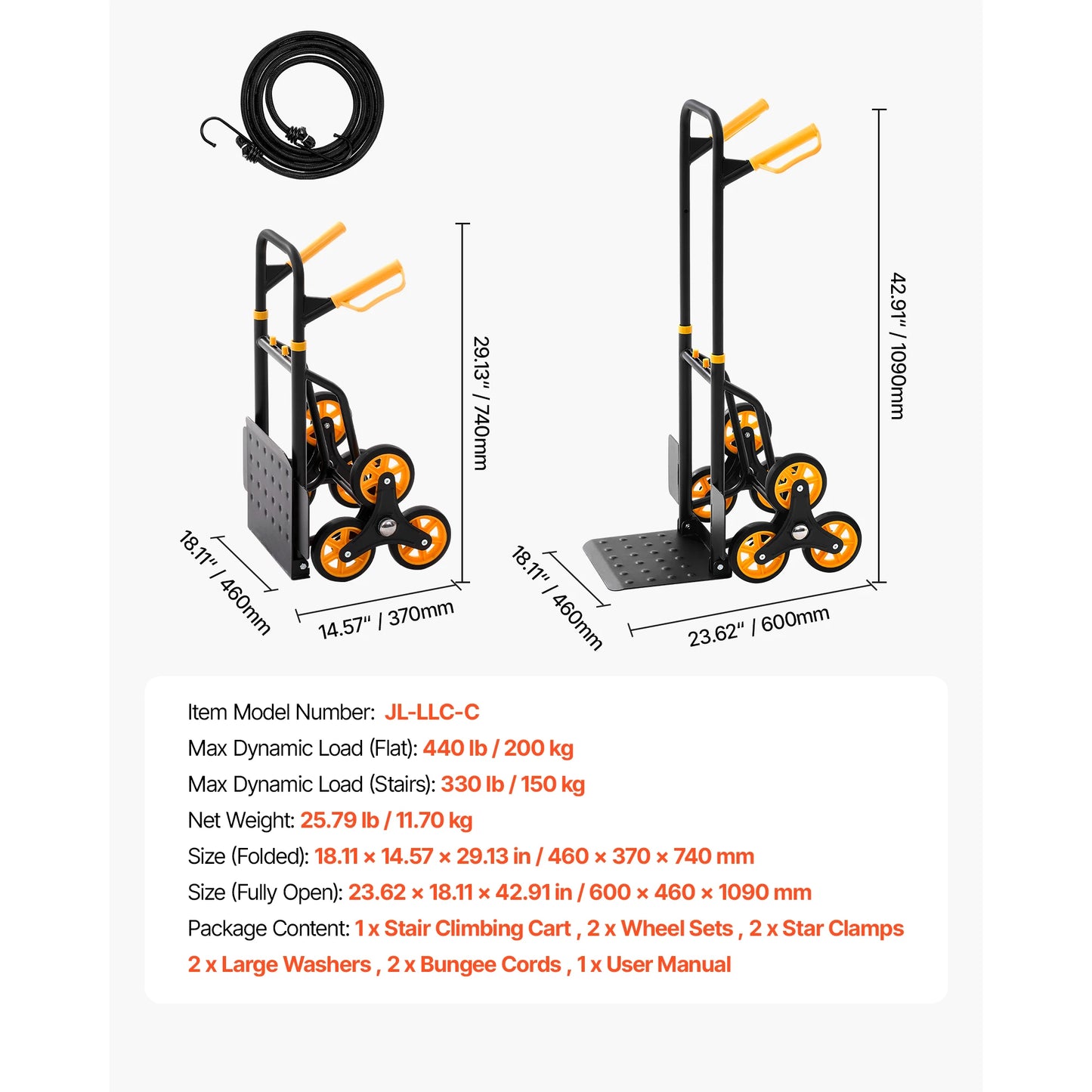 Stair Climbing Hand Truck 440/770 lbs with 6 Wheels