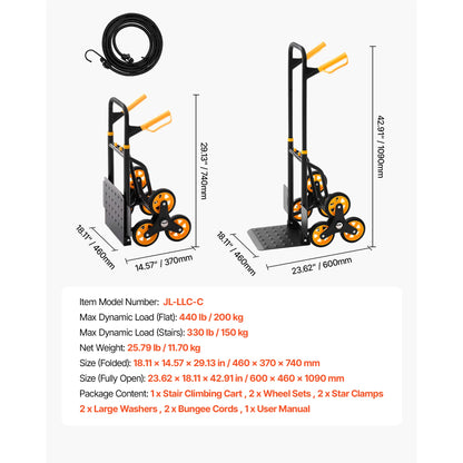Stair Climbing Hand Truck 440/770 lbs with 6 Wheels