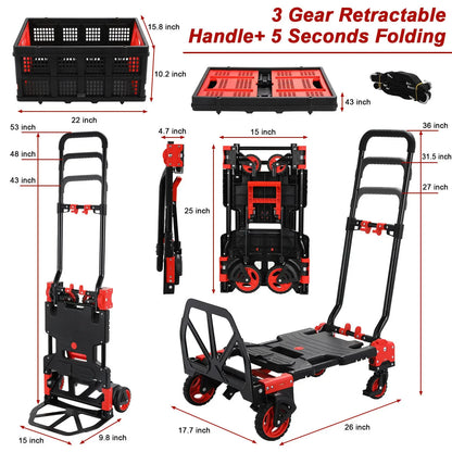 2-in-1 Folding Hand Truck with Basket, 330 lbs