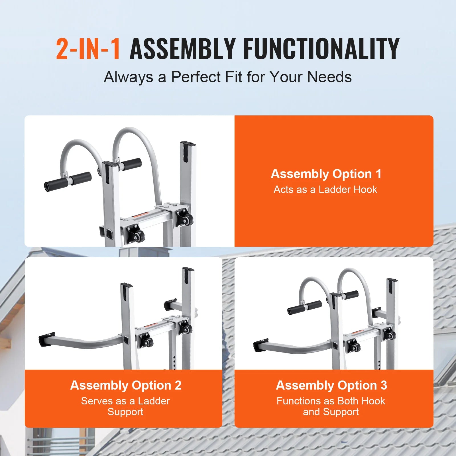 Ladder Stabilizer 2in1 Extension Wall Ladder Standoff Hook Roof Ridge Ladder Accessories Both Horizontally Vertically