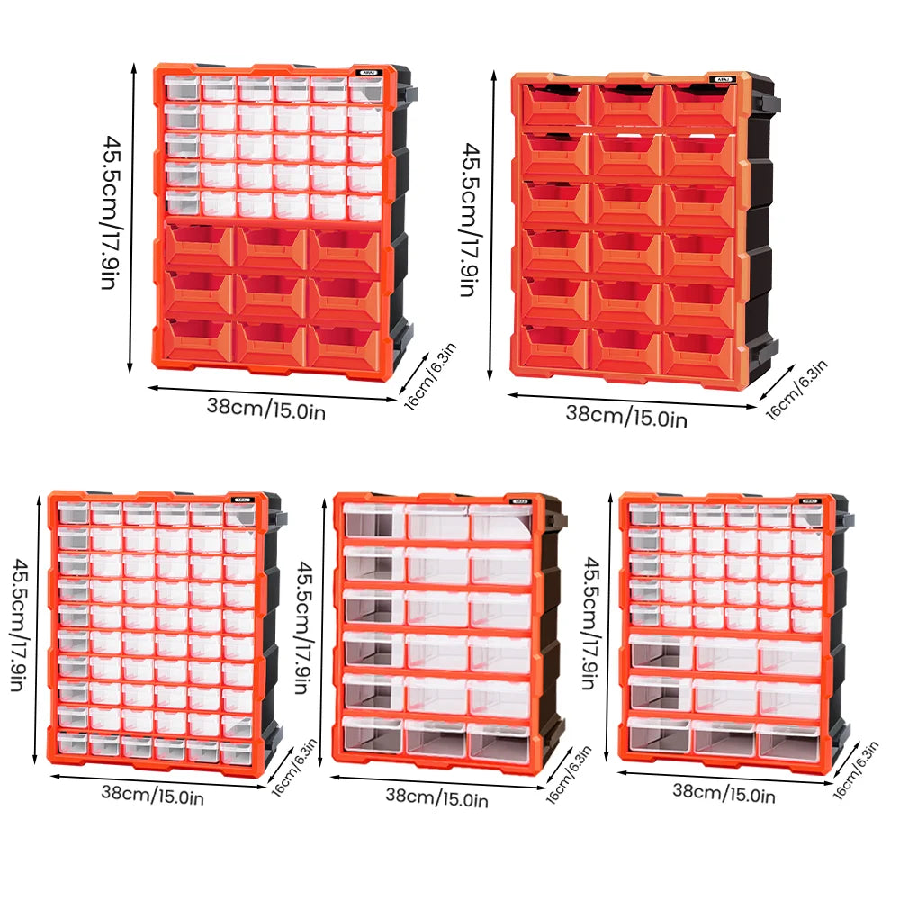 Stackable Parts Storage Box 18-60 Drawers, Clear