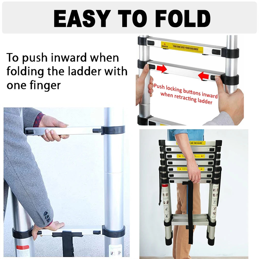 4/5/6 Step Folding Extension Ladder, Aluminum Portable Compact Safety Loft Ladders, 330 LBS Max Load, EN131