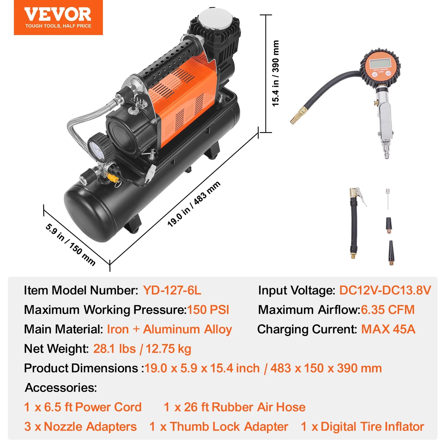 12V Heavy-Duty Offroad Tire Inflator with Digital Gauge