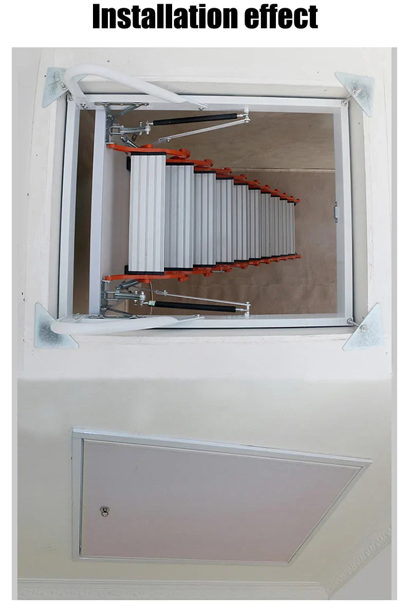 Steel attic Telescopic Ladder with hatch Ceiling fold Stairs Home  loft Ladder Pull Down Custom Size 5ft-12ft