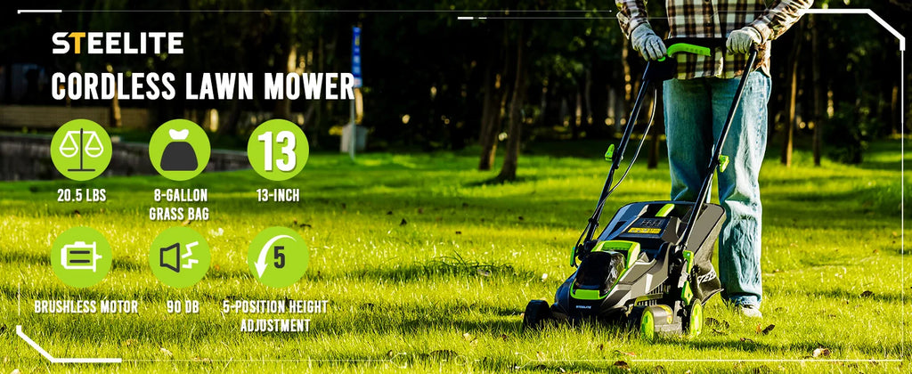 Deli 13" Electric Lawn Mower, 2-in-1 Lightweight Cordless Lawn Mower Brushless with 21V 4.0Ah Battery and Charger
