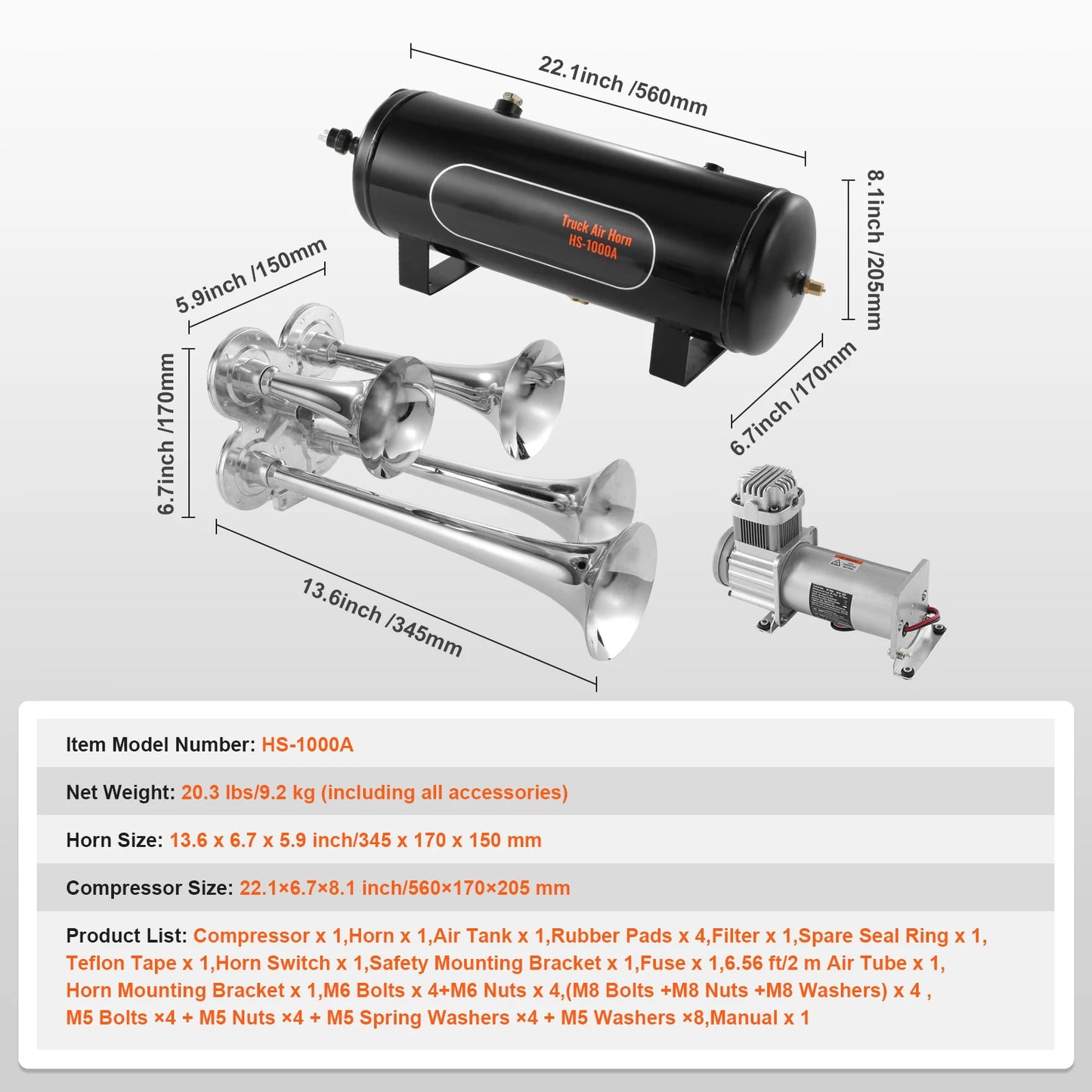 4-Trumpet Train Horn Kit 150dB - 12V Air System