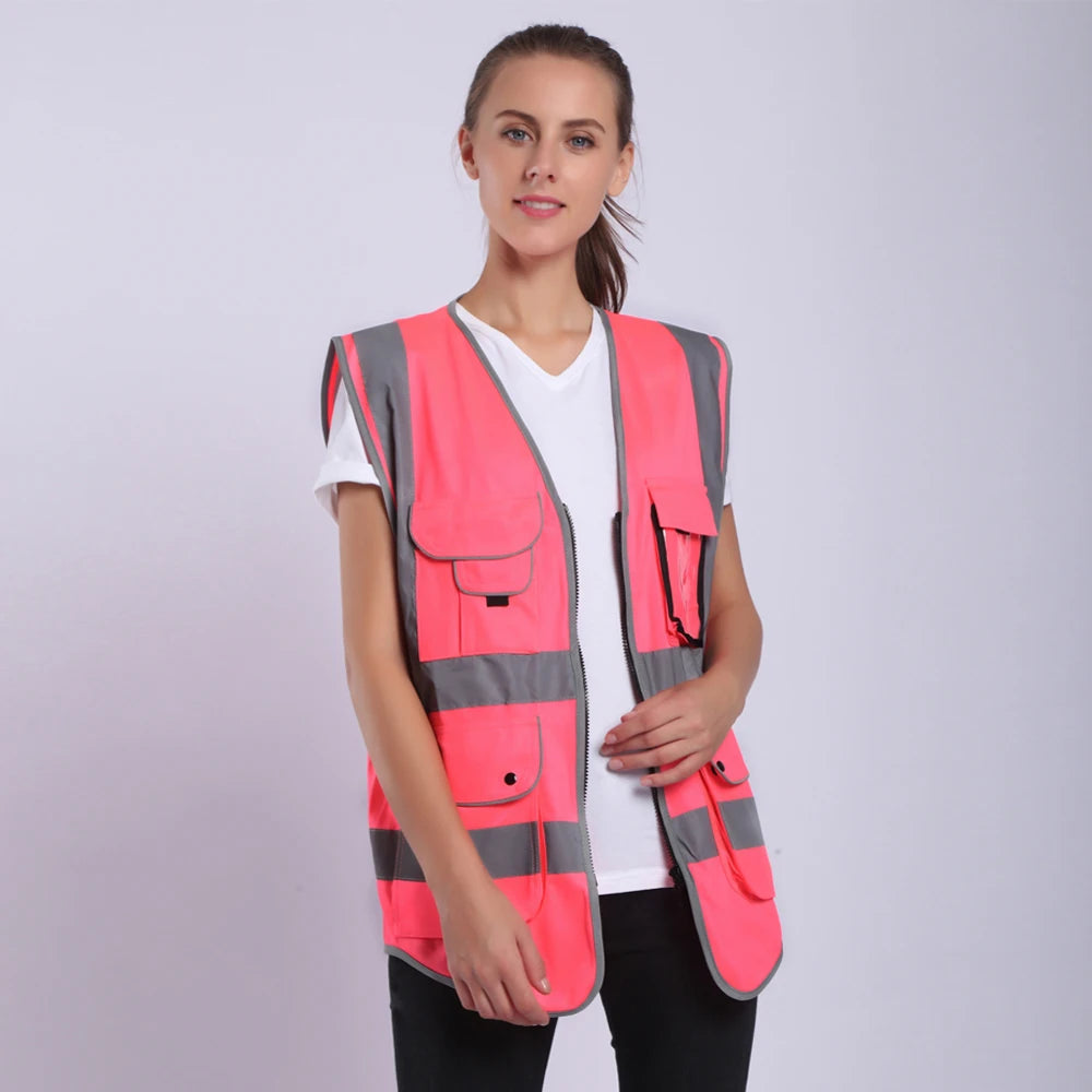 Pink Hi-Vis Work Vest for Women with Pockets & Zip