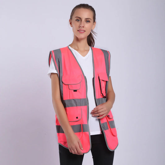 Pink Hi-Vis Work Vest for Women with Pockets & Zip