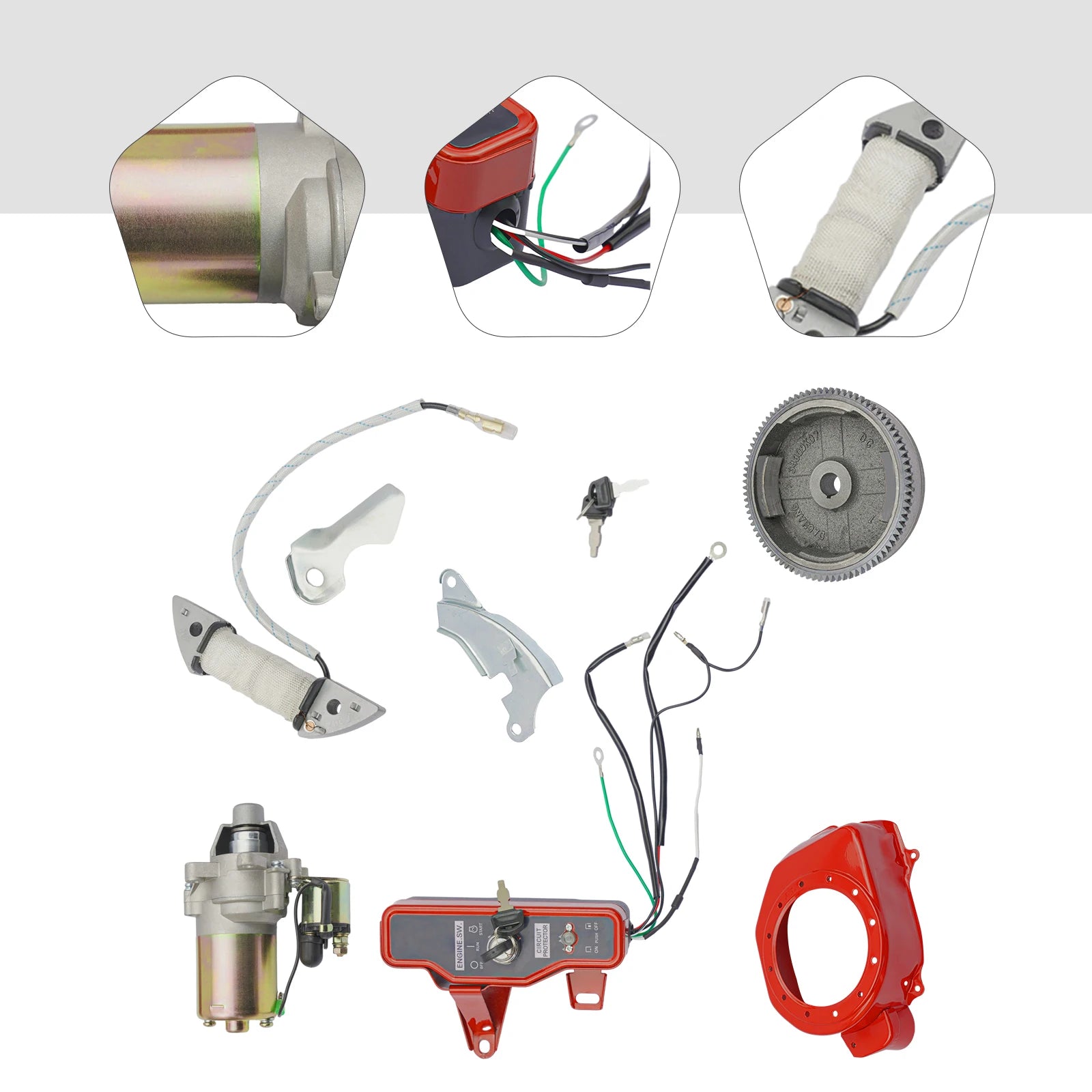 Electric Start Motor Ignition Kit Flywheel Starter Key Switch Fits GX160 GX200 5.5HP 6.5HP Honda Coil Fan Cover Shourd