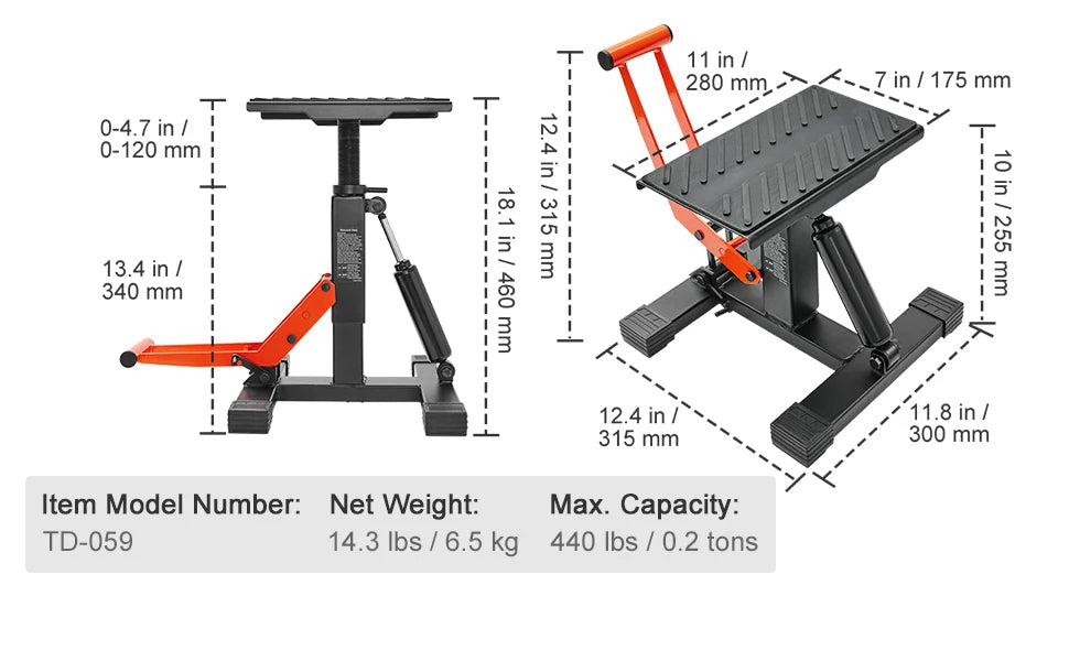 Motorcycle Jack Lift Stand 440lb Dirt Bike Lift Stand Hydraulic Lift Operation Adjustable Height Hoist Table for Repair